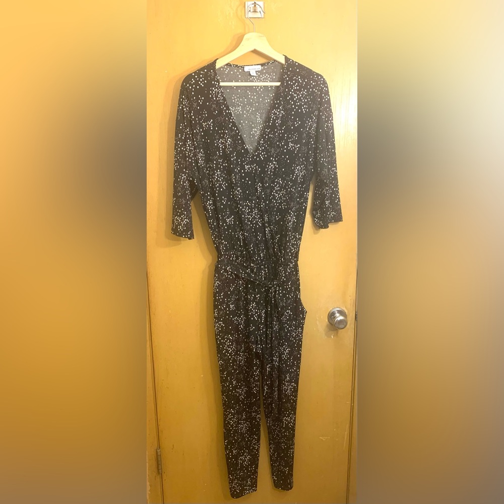 Allison Joy tie waist, faux wrap graphic print knit romper